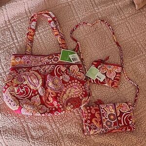 Vera Bradley Handbag Purse & Crossbody Purse & Coin Purse Matching Set Bund NWT